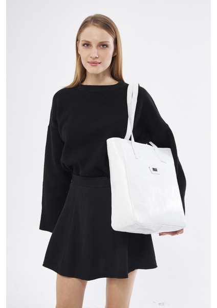 DKB179 Hakiki Deri Beyaz Kadın El ve Omuz Çantası