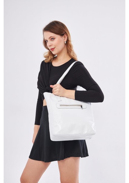 DKB179 Hakiki Deri Beyaz Kadın El ve Omuz Çantası fırsatları