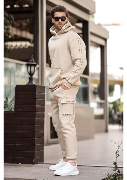 Bej Erkek Kapüşonlu Paçası Lastikli Eşofman Takımı 5957 fiyatları