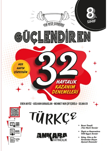 Ankara Yayıncılık 8. Sınıf Güçlendiren 32 Haftalık Türkçe Kazanım Denemeleri 2024-2025 Güncel Baskı