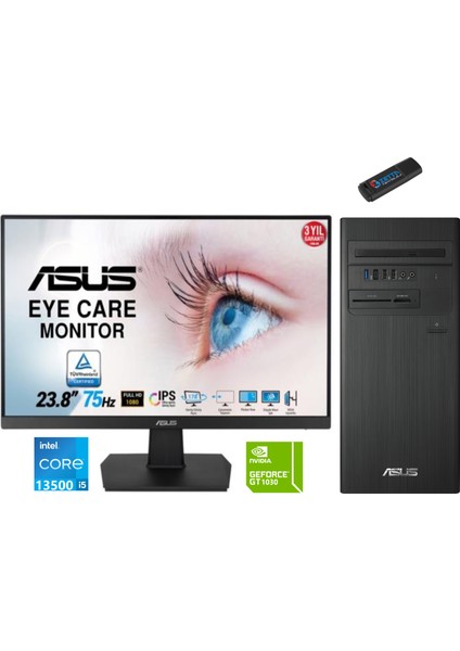 Expertcenter Intel I5 13500 8gb 256GB SSD 4GB/GT1030 Fhd 23.8 Monitör Freedos Masaüstü Blgisayar E1S500TE-5135000020W01+ZETTAUSBBELLEK