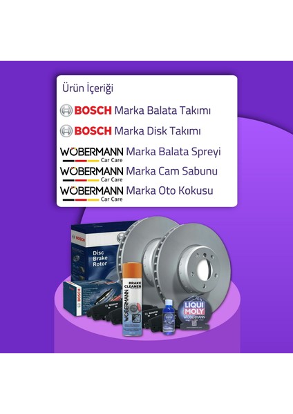 + Bosch Toyota Corolla 2001-2007 Ön Arka Fren Diski ve Ön Arka Balata Seti