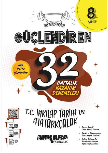 8. Sınıf Güçlendiren 32 Haftalık T.c Inkılap Tarihi ve Atatürkçülük Kazanım Denemeleri 2024-2025 Güncel Baskı