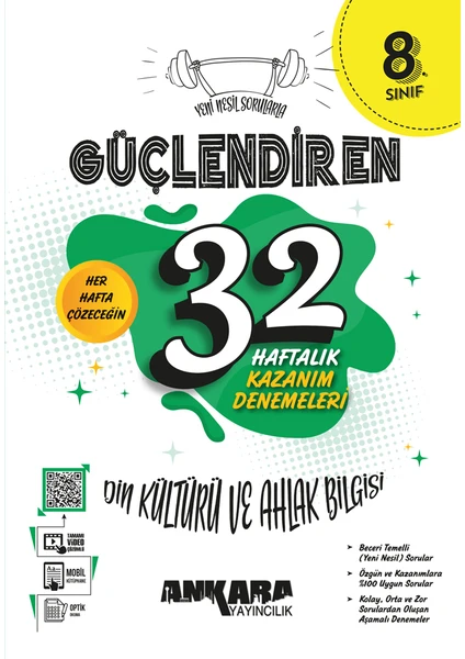 Ankara Yayıncılık 8. Sınıf Güçlendiren 32 Haftalık Din Kültürü ve Ahlak Bilgisi Kazanım Denemeleri 2024-2025 Güncel Baskı