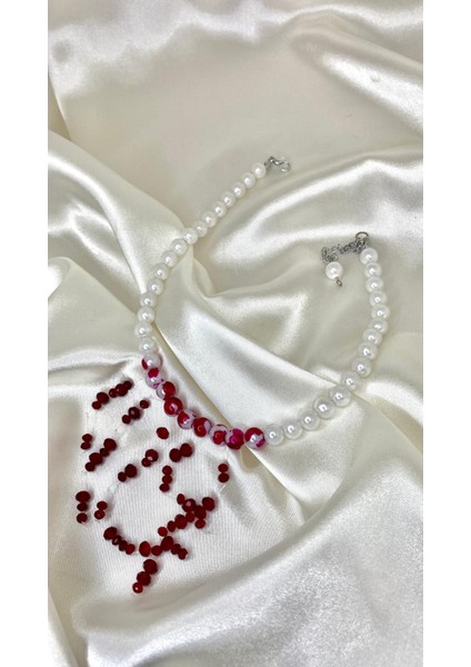 Madame Pearl Kanlı Inci Kolye Choker Tek Sıralı