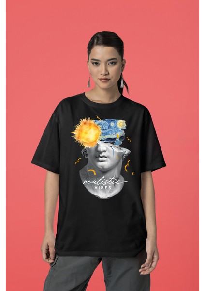 Realistic Vibes Ön Baskılı Oversize Unisex T-Shirt