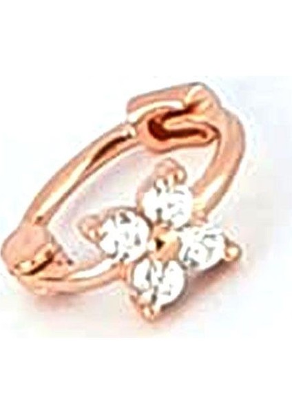 Zirkon Taş Detaylı 925AYAR Gümüş Üzerine Rose Altın Kaplama Tragus Kıkırdak Halka Piercing