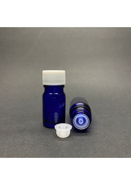 Beyaz Kapaklı Mavi Içten Damlalıklı Cam Şişe 5 ml , 5 cc Kolonya Tıpalı Mavi Cam Şişe x 6 Adet