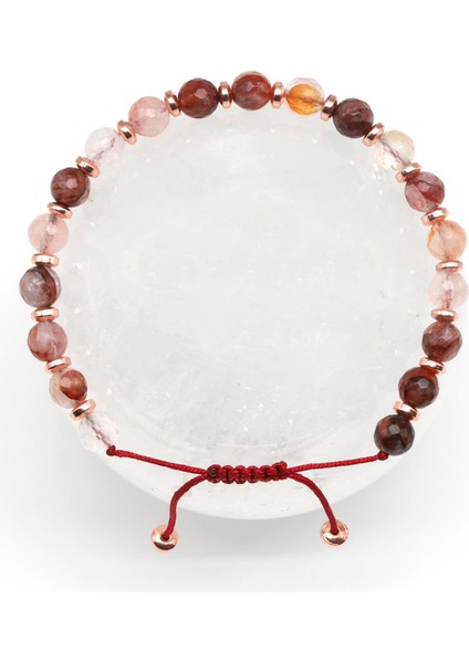 Himalaya Kuvars Doğal Taş Makrome Örme Bileklik Fasetli Küre Kesim