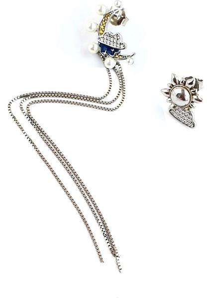 Ay Güneş Figürlü 925ayar Gümüş Tasarım Asimetrik Küpe fiyatları