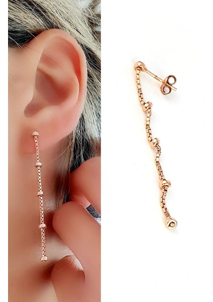 925AYAR Gümüş Üzerine Rose Altın Kaplama Trend Tek Küpe