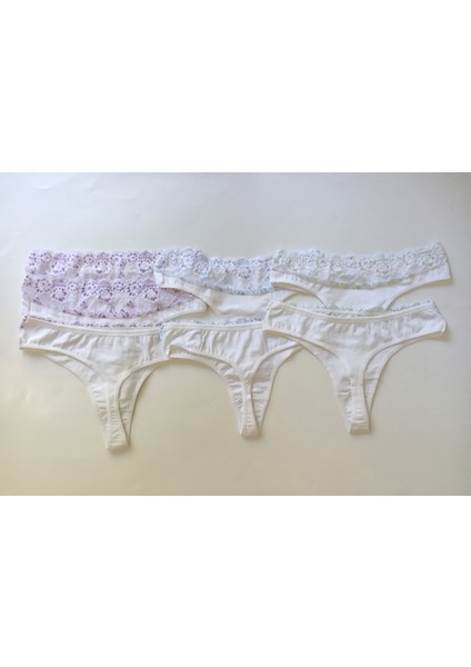 Tanga Karışık Renkli Pamuklu Belli Dantel Yüksek Bel Külot 7'li Beden Xl 42-44