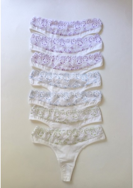 Tanga Karışık Renkli Pamuklu Belli Dantel Yüksek Bel Külot 7'li Beden Xl 42-44 modelleri