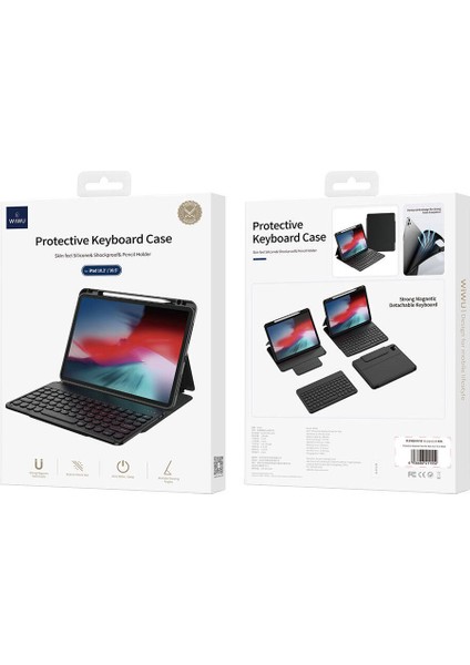 iPad Air 10.9 2020 4.nesil Uyumlu Klavyeli Kılıf Wiwu Protective Gizli Kalem Bölmeli Siyah