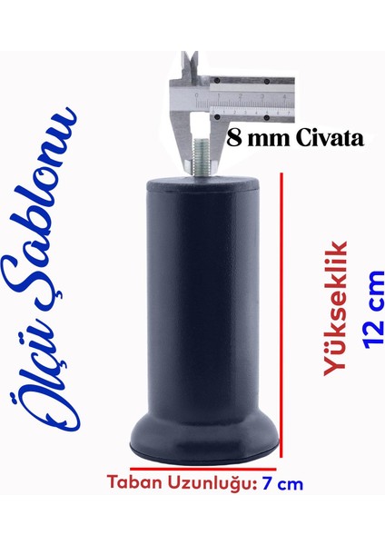 Mobilya Kanepe Baza Koltuk Destek Ayağı M8 Civata 12 cm Antrasit Gri Metal Yükseltici Ince Diş Ayak fiyatları