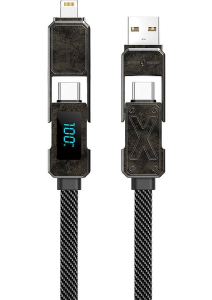WI-C039 Titan Serisi 4in1 A+C To C+L LED Dijital Göstergeli Çoklu Şarj Kablosu 15CM Siyah