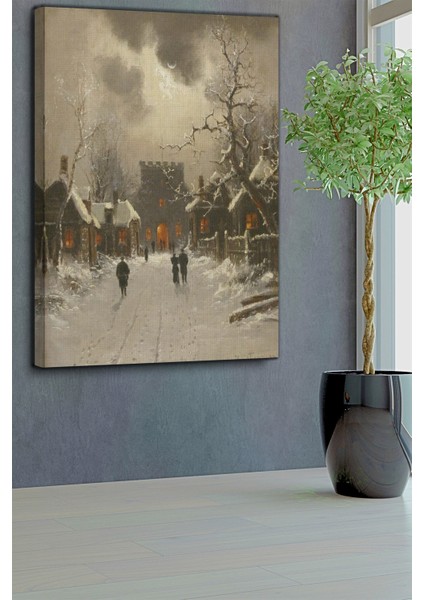 Köy Ve Büyük Kış Manzarası Tablosu-2093 fırsatları