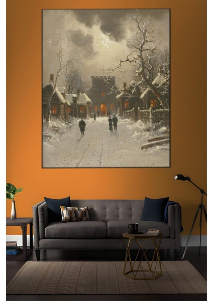 Köy Ve Büyük Kış Manzarası Tablosu-2093 indirimleri