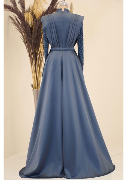 Önü Drapeli Kuyruklu Boncuk Işlemeli Miranda Tesettür Abiye Antrasit fırsatları