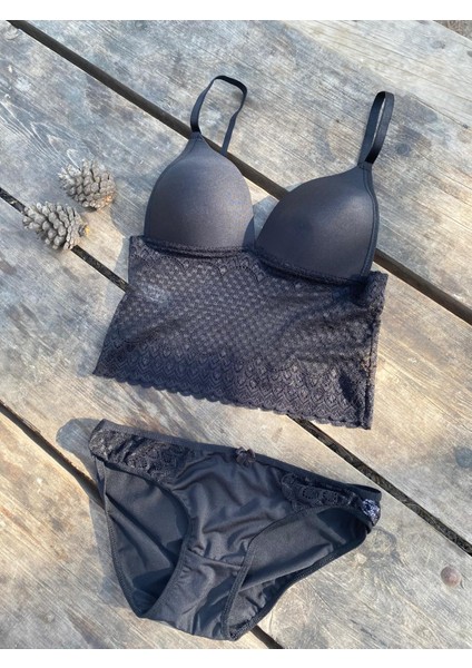 Siyah Düz Destekli Bralet Takımı