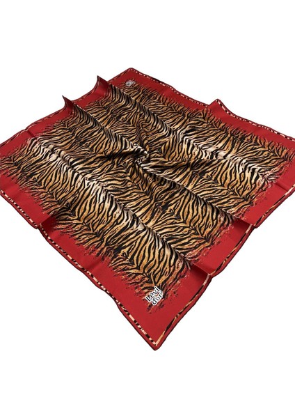 Twill Ipek Eşarp - 4062-10 Zebra Desenli Kırmızı