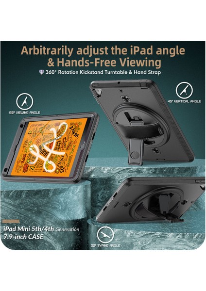 Apple iPad 5. Nesil 9.7 Inc (2017) Döner Standlı Omuz Askılı Darbeye Dayanıklı Armour Boxbox Kılıf A1822 A1823