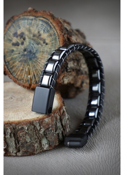 Hematit Örmeli Deri & Doğal Taşlı Çelik Bileklik modelleri