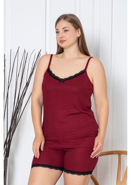 X-Dreamy Büyük Beden Dantel Detaylı Ip Askılı Şortlu Pegasus Pijama Takımı