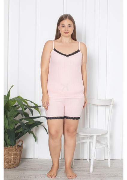 X-Dreamy Büyük Beden Dantel Detaylı Ip Askılı Şortlu Pegasus Pijama Takımı