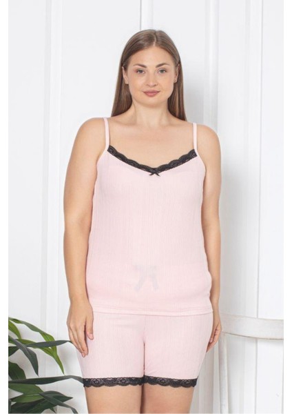 X-Dreamy Büyük Beden Dantel Detaylı Ip Askılı Şortlu Pegasus Pijama Takımı