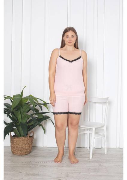 X-Dreamy Büyük Beden Dantel Detaylı Ip Askılı Şortlu Pegasus Pijama Takımı