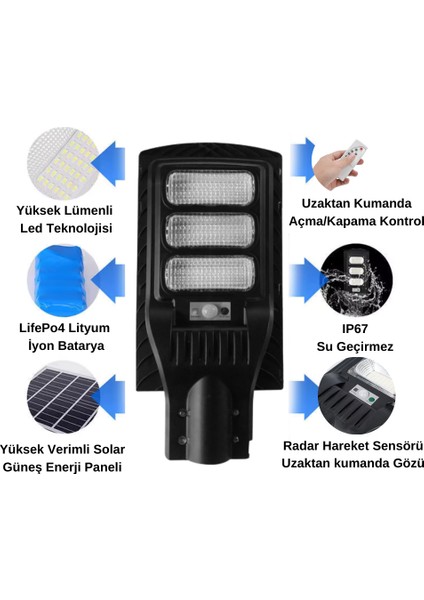 ND-300W-SA Solar Güneş Enerjili Sokak Yol ve Bahçe Aydınlatma Armatürü