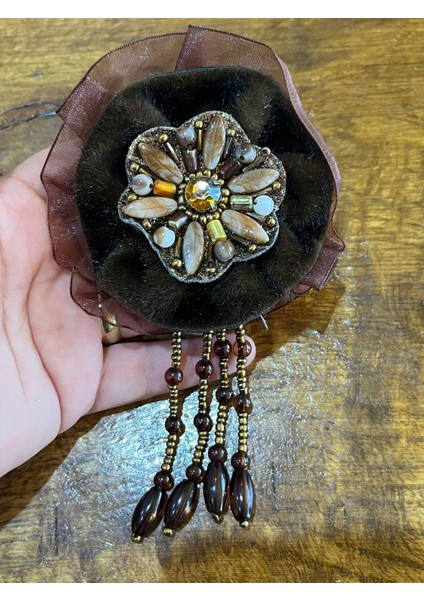 Doğal Taşlı Etnik Otantik Çiçek Püsküllü Arma Dikiş Aplike 16X9 cm