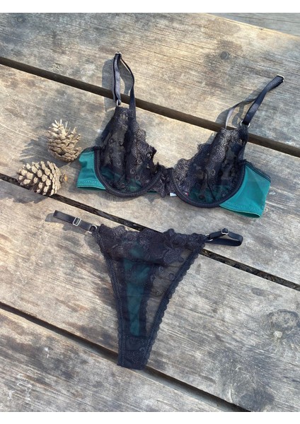 Yeşil Siyah Tül Bralet Takımı
