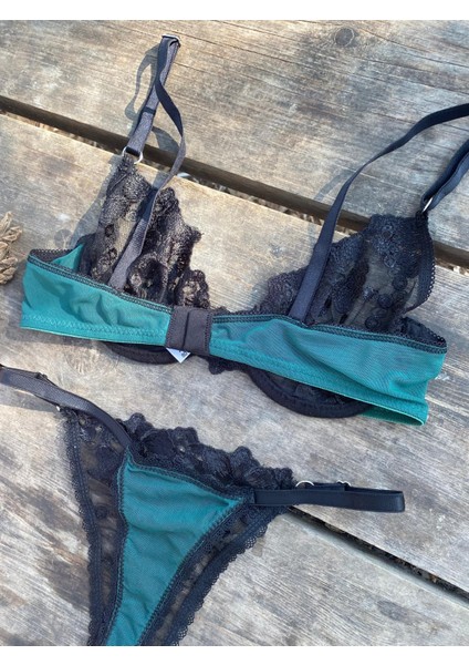 Yeşil Siyah Tül Bralet Takımı modelleri