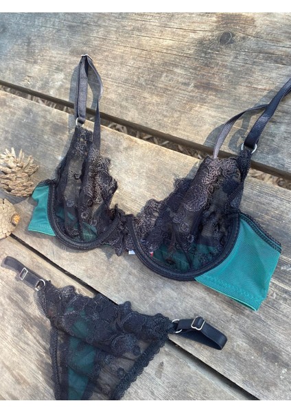 Yeşil Siyah Tül Bralet Takımı