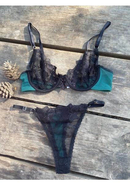 Yeşil Siyah Tül Bralet Takımı