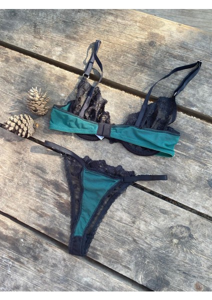 Yeşil Siyah Tül Bralet Takımı