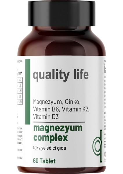 Quality Life Magnezyum Complex 60 Tablet - Magnezyum Malat Sitrat Glisinat Taurat Bisglisinat - Magnezyum Çinko