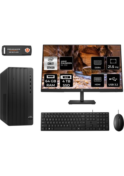 Pro Tower 290 G9 Intel Core I7 13700 64GB 4tb SSD RX550/4GB 21.5" Fhd Monitör Fdos 8T2X1ES Masaüstü Bilgisayar & Per4 USB Bellek 8T2X1ESMNT1350
