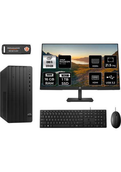 Pro Tower 290 G9 Intel Core I5 13500 16GB 1tb SSD RX550/4GB 21.5" Fhd Monitör Fdos 8T2W9ES Masaüstü Bilgisayar & Per4 USB Bellek 8T2W9ESMNT1313