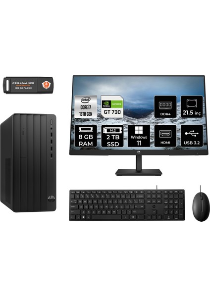 Pro Tower 290 G9 Intel Core I7 13700 8gb 2tb SSD GT730/4GB 21.5" Fhd Monitör W11P 8T2X2ES Masaüstü Bilgisayar & Per4 USB Bellek 8T2X2ESMNT2404