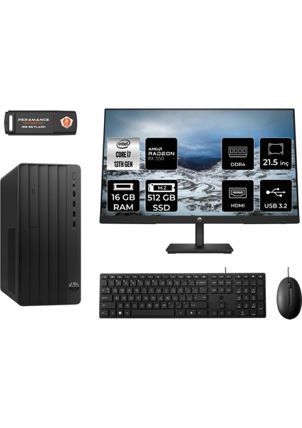 Pro Tower 290 G9 Intel Core I7 13700 16GB 512GB SSD RX550/4GB 21.5" Fhd Monitör Fdos 8T2X2ES Masaüstü Bilgisayar & Per4 USB Bellek 8T2X2ESMNT1312