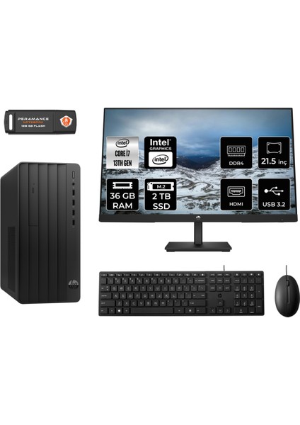 Pro Tower 290 G9 Intel Core I7 13700 36GB 2tb SSD 21.5" Fhd Monitör 8T2X2ES Fdos Masaüstü Bilgisayar & Per4 USB Bellek 8T2X2ESMNT334