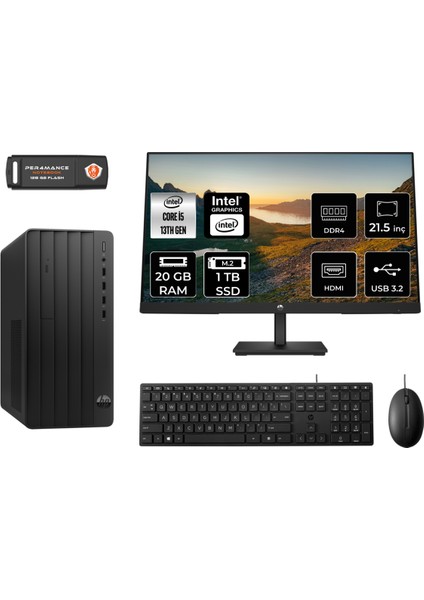 Pro Tower 290 G9 Intel Core I5 13500 20GB 1tb SSD 21.5" Fhd Monitör 8T2W9ES Fdos Masaüstü Bilgisayar & Per4 USB Bellek 8T2W9ESMNT318