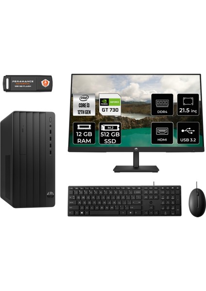 Pro Tower 290 G9 Intel Core I3 12100 12GB 512GB GT730/4GB 21.5" Fhd Monitör Fdos 6D3A1EA Masaüstü Bilgisayar & Per4 USB Bellek 6D3A1EAMNT2307