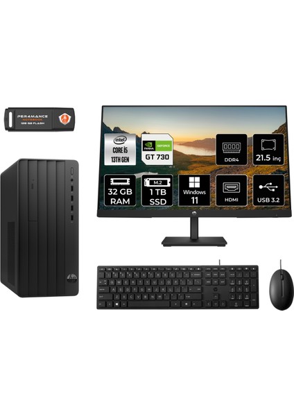 Pro Tower 290 G9 Intel Core I5 13500 32GB 1tb SSD GT730/4GB 21.5" Fhd Monitör W11P 8T2W9ES Masaüstü Bilgisayar & Per4 USB Bellek 8T2W9ESMNT2428