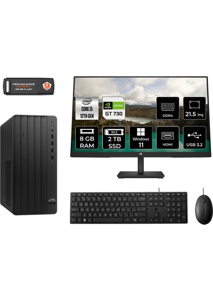 Pro Tower 290 G9 Intel Core I3 12100 8gb 2tb GT730/4GB 21.5" Fhd Monitör W11H 6D3A1EA Masaüstü Bilgisayar & Per4 USB Bellek 6D3A1EAMNT2354