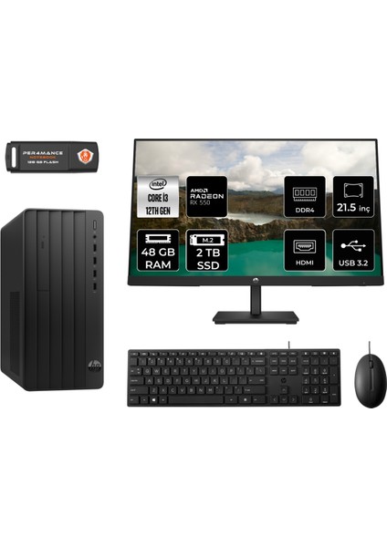 Pro Tower 290 G9 Intel Core I3 12100 48GB 2tb RX550/4GB 21.5" Fhd Monitör Fdos 6D3A1EA Masaüstü Bilgisayar & Per4 USB Bellek 6D3A1EAMNT1344