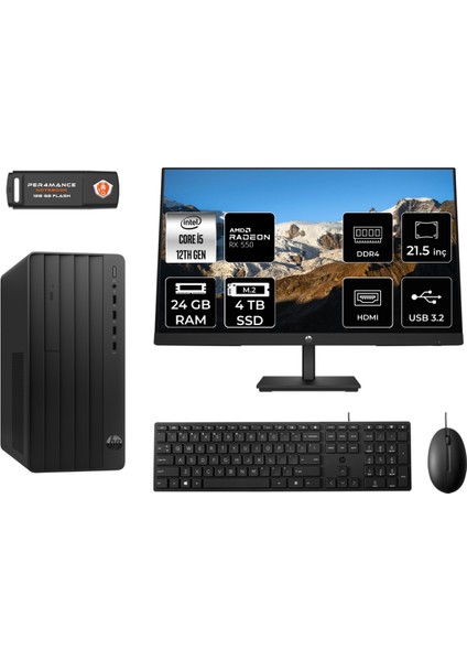 Pro Tower 290 G9 Intel Core I5 12500 24GB 4tb SSD RX550/4GB 21.5" Fhd Monitör Fdos 6D3A5EA Masaüstü Bilgisayar & Per4 USB Bellek 6D3A5EAMNT1325